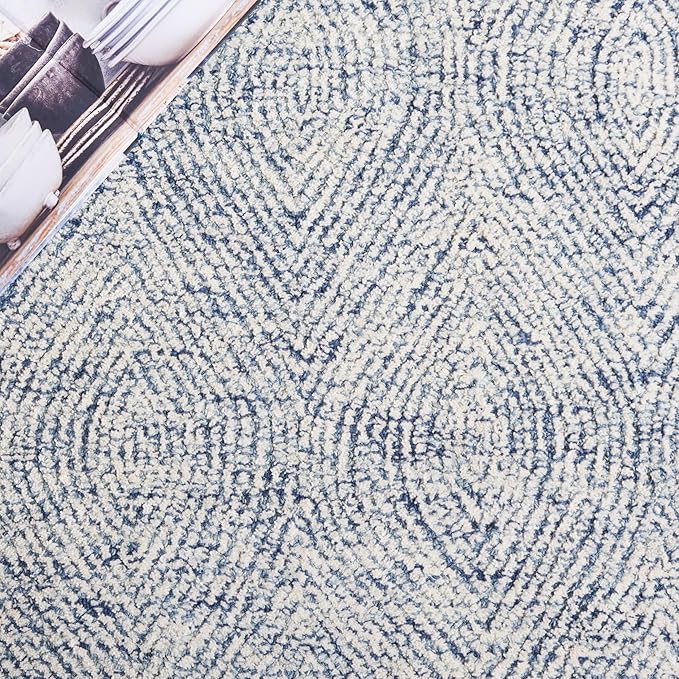 SAFAVIEH Abstract Collection Runner Rug - 8' Runner, Ivory & Navy, Transitional Design, Ideal for High Traffic Areas in Hallway, Bathroom & Kitchen (ABT340N-28)