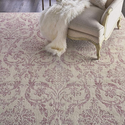 Nourison Jubilant Damask Ivory/Pink 8'6" x 12' Area -Rug, Easy -Cleaning, Non Shedding, Bed Room, Living Room, Dining Room, Kitchen (9x12)
