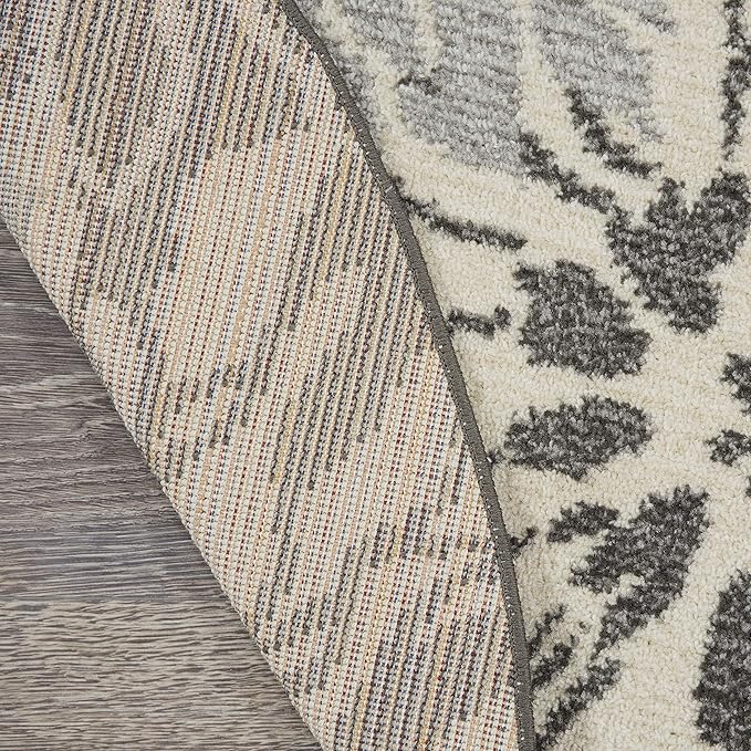 Nourison Passion Charcoal/Blue 4' x Round Area Rug, Floral, Farmhouse, Easy Cleaning, Non Shedding, Bed Room, Living Room, Dining Room, Kitchen, (4' Round)