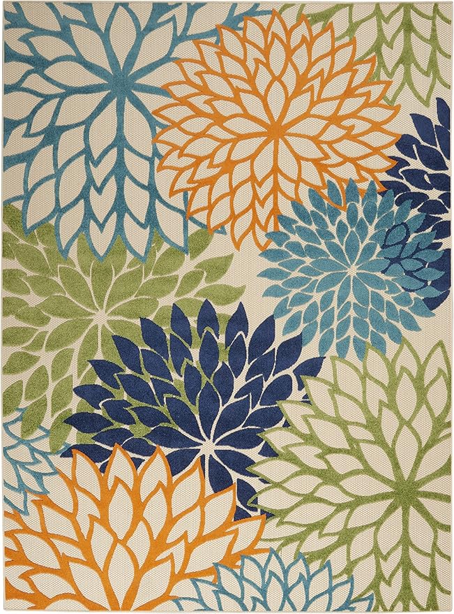 Nourison Aloha Indoor/Outdoor Multicolor 7' x 10' Area Rug, Easy Cleaning, Non Shedding, Bed Room, Living Room, Dining Room, Deck, Backyard, Patio (7x10)
