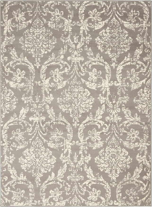Nourison Jubilant Damask Grey 4' x 6' Area--Rug, Easy--Cleaning, Non Shedding, Bed Room, Living Room, Dining Room, Kitchen (4x6)