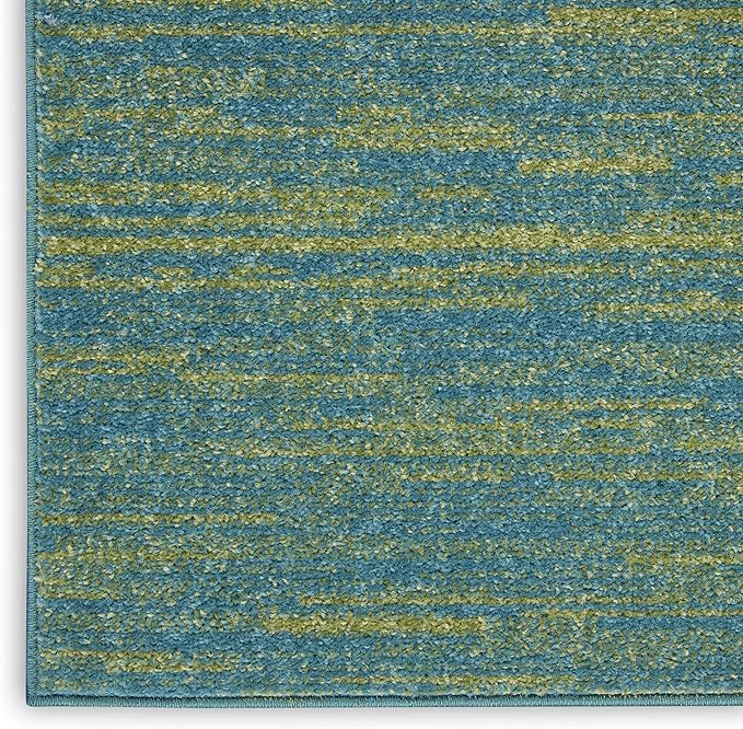 Nourison Essentials Indoor/Outdoor Blue Green 2'2" x 7'6" Area Rug, Easy Cleaning, Non Shedding, Bed Room, Living Room, Dining Room, Backyard, Deck, Patio (2x8)