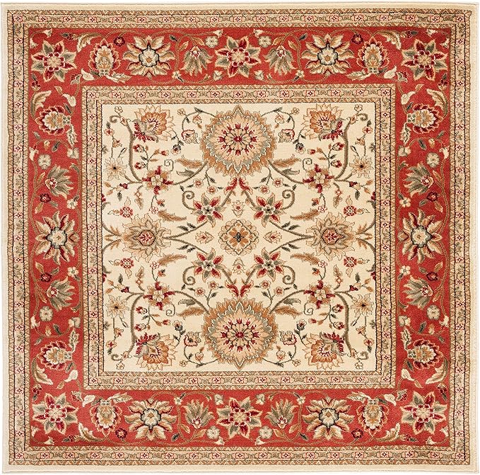 SAFAVIEH Lyndhurst Collection 8' Square Ivory/Rust LNH212R Traditional Oriental Non-Shedding Living Room Bedroom Area Rug