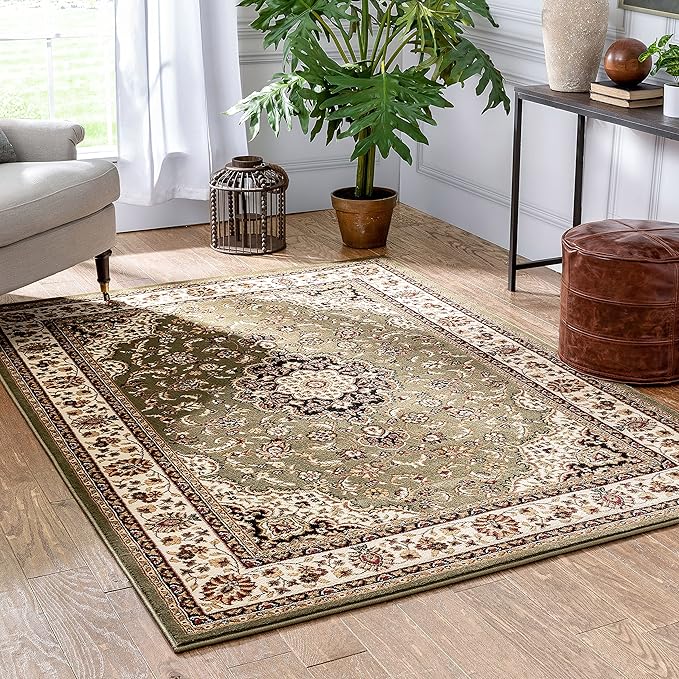 Well Woven Barclay Collection Medallion Kashan Green 9x12 Area Rug - for Living Room, Bedroom, and Dining Room