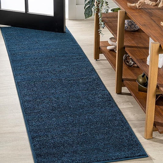 JONATHAN Y SEU100C-216 Haze Solid Low-Pile Indoor Runner Rug, Coastal, Bohemian, Minimalist, Classic, Casual for Bedroom,Kitchen,Living Room,Non Shedding,Easy-Washing, Blue, 2 X 16