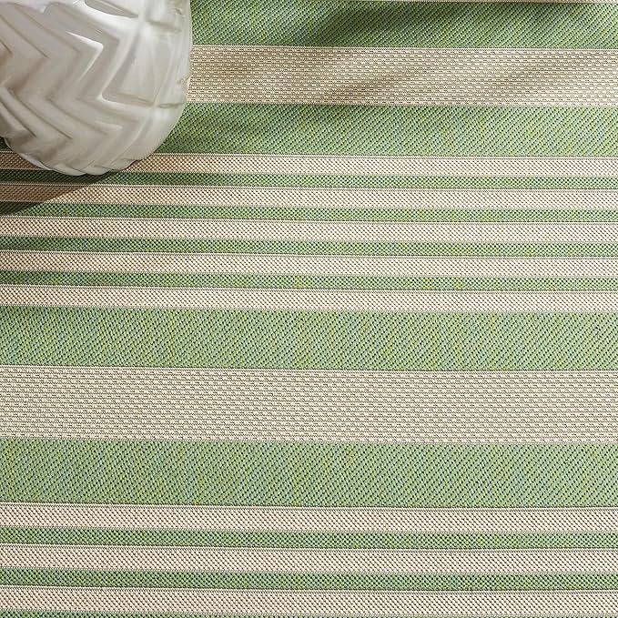 SAFAVIEH Courtyard Collection Runner Rug - 2'3' x 6'7', Green & Beige, Stripe Design, Non-Shedding & Easy Care, Indoor/Outdoor & Washable-Ideal for Patio, Backyard, Mudroom (CY6062-244)