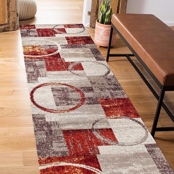Contemporary Abstract Circle Design Multi Soft 2' x 7'2" Indoor Area Rug Runner