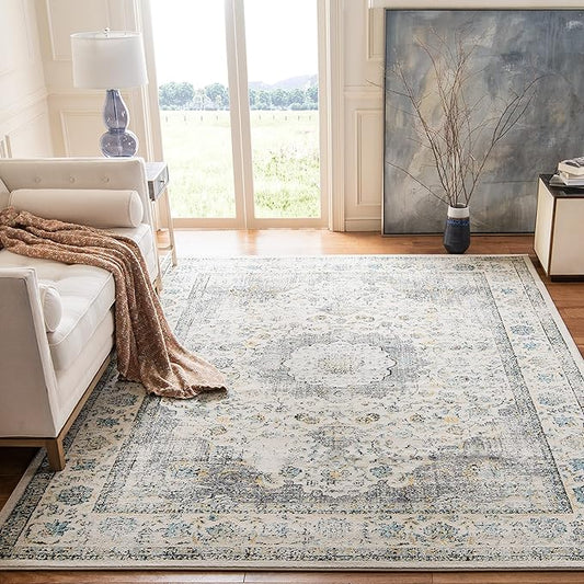 SAFAVIEH Evoke Collection 3' x 5' Grey / Gold EVK220B Shabby Chic Oriental Medallion Non-Shedding Living Room Bedroom Accent Rug
