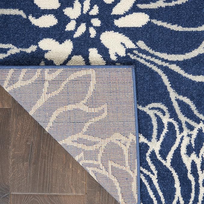 Nourison Passion 8' Runner Navy Ivory Fabric Contemporary Area Rug (8' Runner)