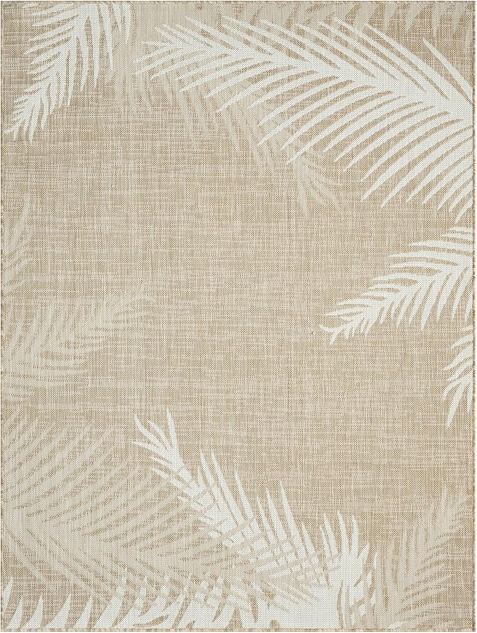 LR Home 5 x 7 Indoor/Outdoor Area Rug for Home Decor | Floral Carpet Suitable for Living Room, Bedroom, Playroom, Patio, Garden | Tropical Farmhouse Rug | Beige/Ivory
