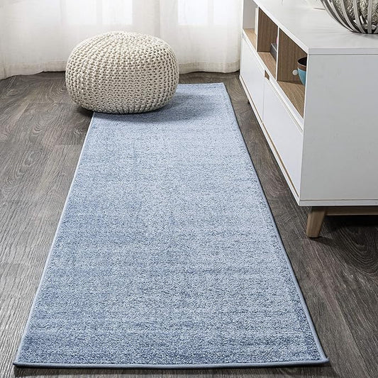 JONATHAN Y SEU100F-212 Haze Solid Low-Pile Indoor Runner Rug, Coastal, Bohemian, Minimalist, Classic, Casual for Bedroom,Kitchen,Living Room,Non Shedding,Easy-Washing, Blue, 2 X 12