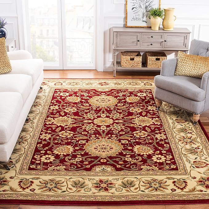 SAFAVIEH Lyndhurst Collection Area Rug - 8' x 11', Red & Ivory, Traditional Oriental Design, Non-Shedding & Easy Care, Ideal for High Traffic Areas in Living Room, Bedroom (LNH212F)