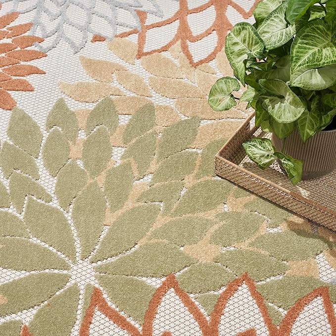 Nourison Aloha 63x63 Outdoor Polypropylene Fabric Rug in Ivory/Multi-Color