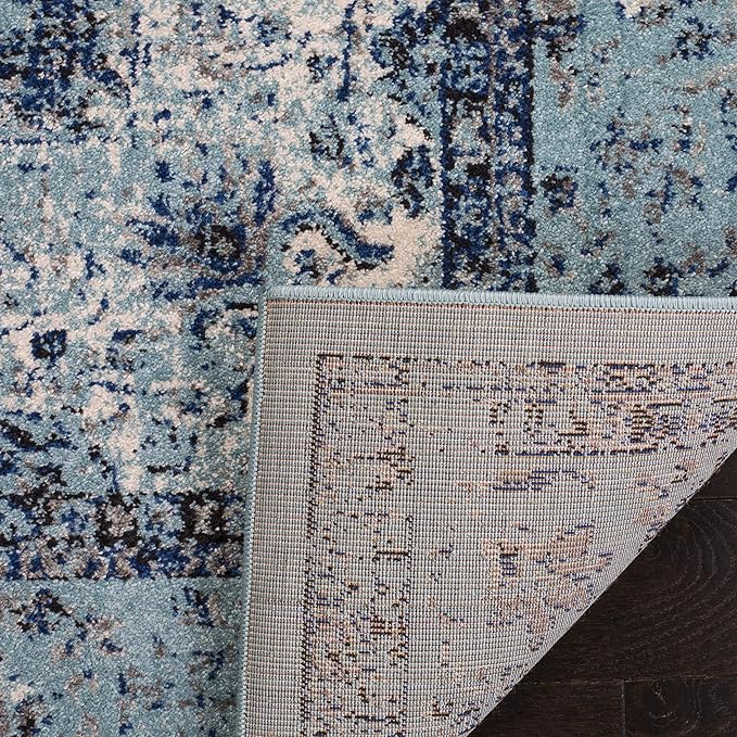 SAFAVIEH Evoke Collection 6'7" Square Light Blue / Light Blue EVK220E Shabby Chic Oriental Medallion Non-Shedding Living Room Bedroom Dining Home Office Area Rug
