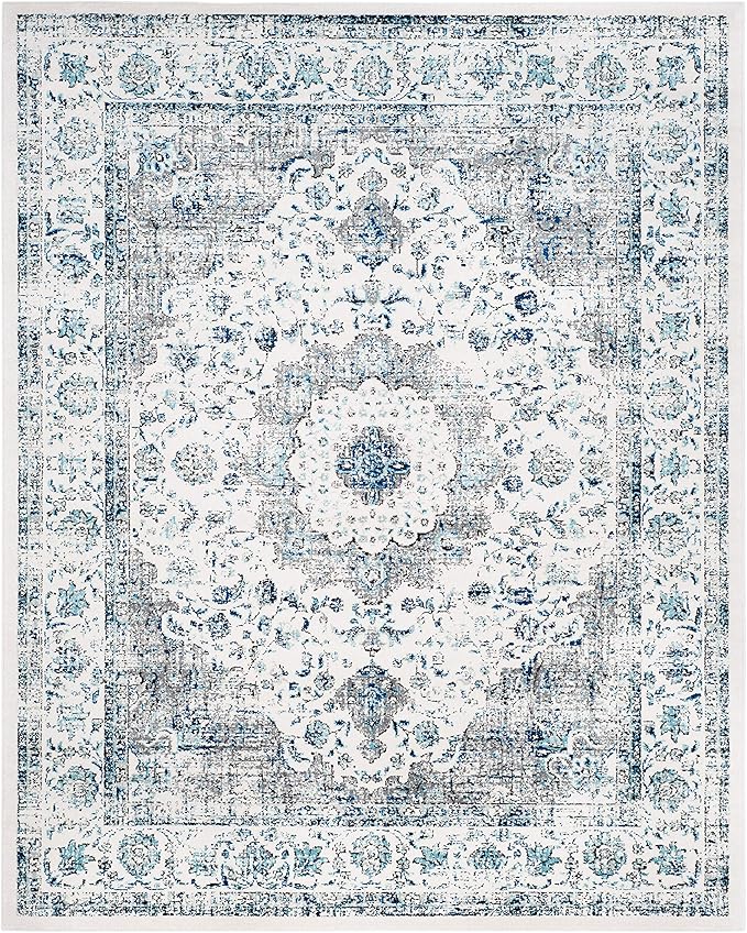 SAFAVIEH Evoke Collection Area Rug - 9' x 12', Ivory & Grey, Shabby Chic Oriental Medallion Design, Non-Shedding & Easy Care, Ideal for High Traffic Areas in Living Room, Bedroom (EVK220D)