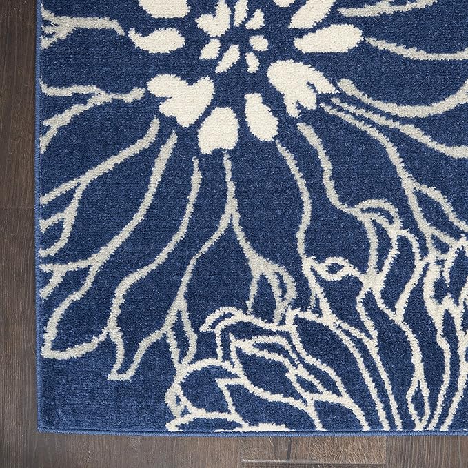 Nourison Passion 8' Runner Navy Ivory Fabric Contemporary Area Rug (8' Runner)