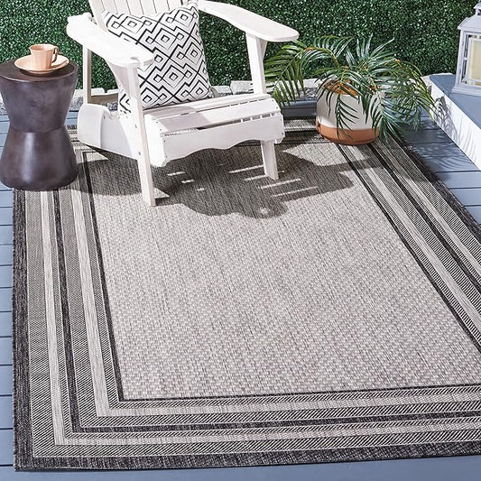 SAFAVIEH Courtyard Collection Area Rug - 9' Square, Light Grey & Black, Non-Shedding & Easy Care, Indoor/Outdoor & Washable-Ideal for Patio, Backyard, Mudroom (CY8475-37612)