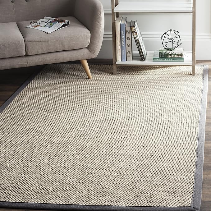 Safavieh Natural Fiber Collection 4' Square Marble/Dark Grey NF143D Border Sisal Area Rug