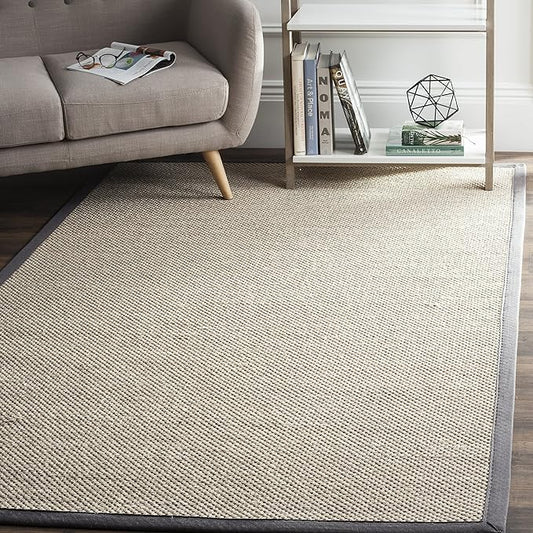 Safavieh Natural Fiber Collection 4' Square Marble/Dark Grey NF143D Border Sisal Area Rug