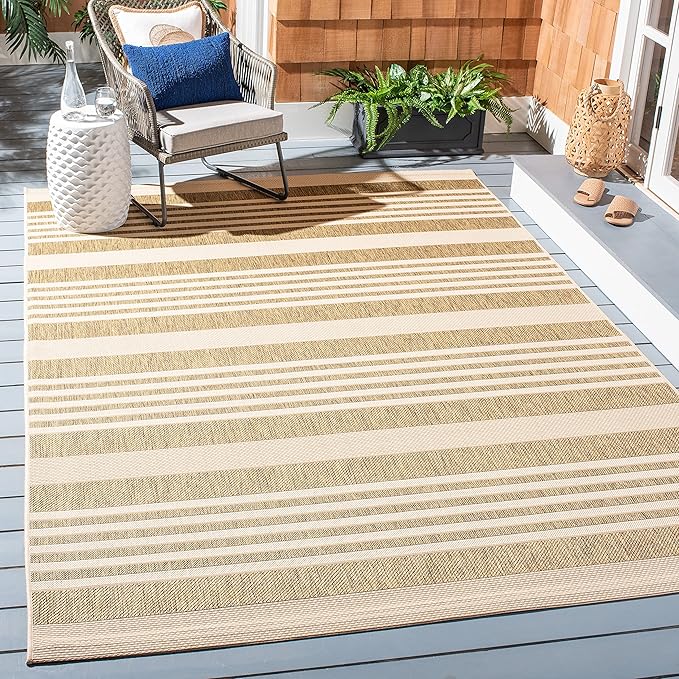 SAFAVIEH Courtyard Collection Accent Rug - 2'7' x 5', Brown & Bone, Stripe Design, Non-Shedding & Easy Care, Indoor/Outdoor & Washable-Ideal for Patio, Backyard, Mudroom (CY6062-242)