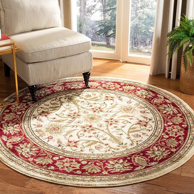 SAFAVIEH Lyndhurst Collection 5'3" Round Ivory/Red LNH212K Traditional Oriental Non-Shedding Dining Room Entryway Foyer Living Room Bedroom Area Rug