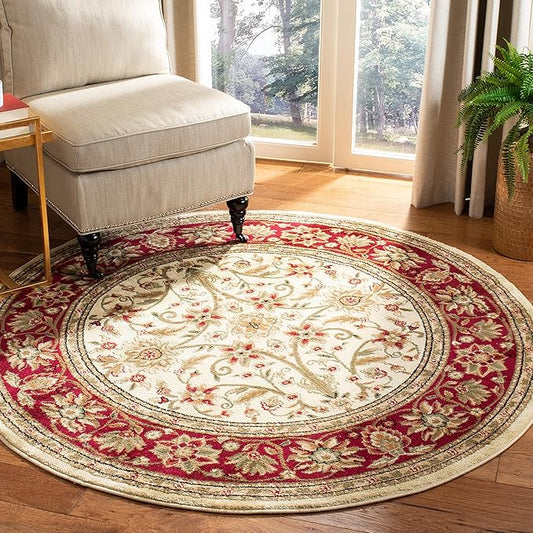 SAFAVIEH Lyndhurst Collection 5'3" Round Ivory/Red LNH212K Traditional Oriental Non-Shedding Dining Room Entryway Foyer Living Room Bedroom Area Rug
