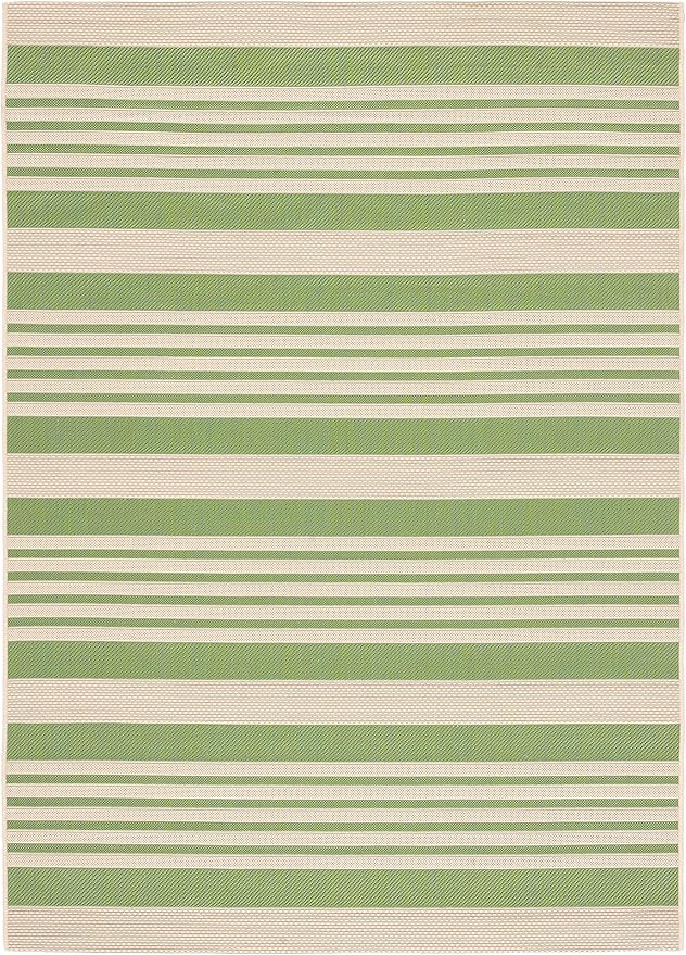 SAFAVIEH Courtyard Collection Area Rug - 5'3" x 7'7", Green & Beige, Stripe Design, Non-Shedding & Easy Care, Indoor/Outdoor & Washable-Ideal for Patio, Backyard, Mudroom (CY6062-244)