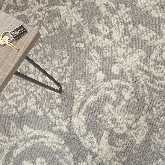 Nourison Jubilant Damask Grey 4' x 6' Area--Rug, Easy--Cleaning, Non Shedding, Bed Room, Living Room, Dining Room, Kitchen (4x6)