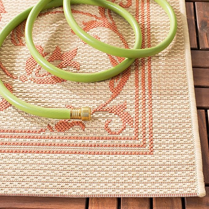 SAFAVIEH Courtyard Collection Runner Rug - 2'3" x 10', Natural & Terra, Scroll Design, Non-Shedding & Easy Care, Indoor/Outdoor & Washable-Ideal for Patio, Backyard, Mudroom (CY2098-3201)