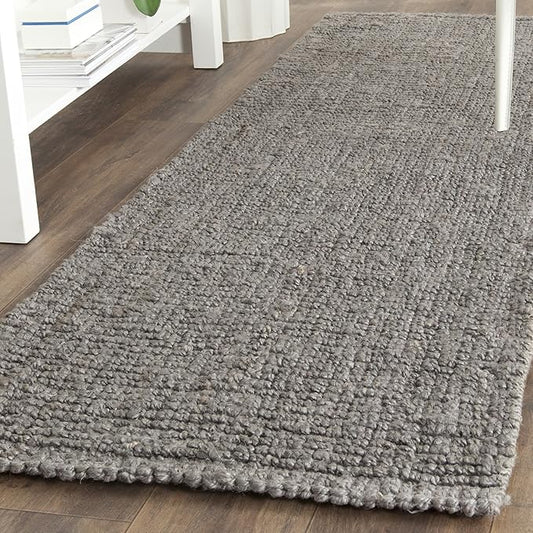 SAFAVIEH Natural Fiber Collection Runner Rug - 2'6" x 10', Light Grey, Handmade Chunky Textured Jute 0.75-inch Thick, Ideal for High Traffic Areas in Living Room, Bedroom (NF447G)