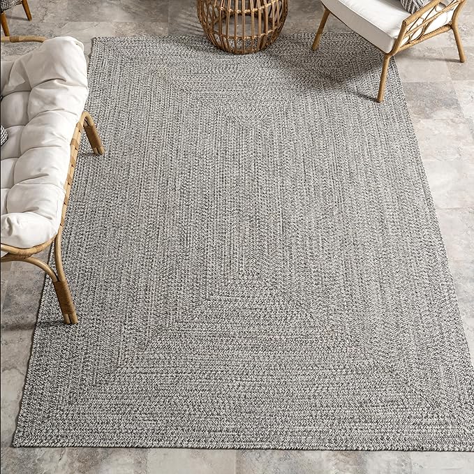 nuLOOM 2' x 14' Solid Hand Braided Indoor/Outdoor Area Rug, Pet-Friendly, High Traffic, Weather Resistant, for Patio, Balcony, Bedroom, Living, Dining Room, Wynn Salt and Pepper