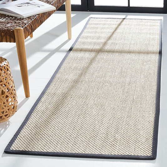 SAFAVIEH Natural Fiber Collection Runner Rug - 2'6" x 20', Marble & Dark Grey, Border Sisal Design, Easy Care, Ideal for High Traffic Areas in Living Room, Bedroom (NF143D)