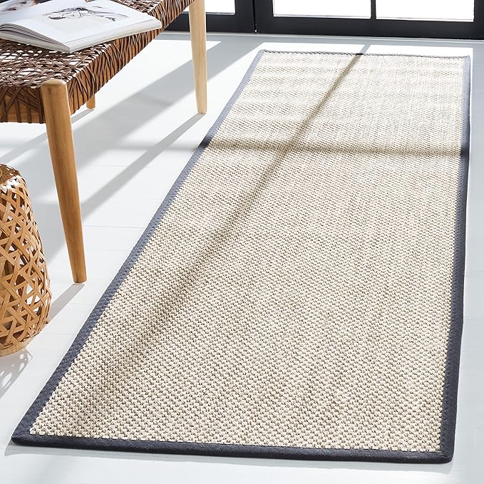 SAFAVIEH Natural Fiber Collection Runner Rug - 2'6" x 14', Marble & Dark Grey, Border Sisal Design, Easy Care, Ideal for High Traffic Areas in Living Room, Bedroom (NF143D)