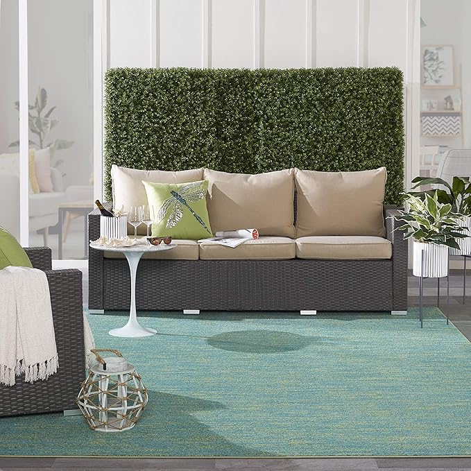 Nourison Essentials Indoor/Outdoor Blue Green 7' x 10' Area Rug, Easy Cleaning, Non Shedding, Bed Room, Living Room, Dining Room, Backyard, Deck, Patio (7x10)