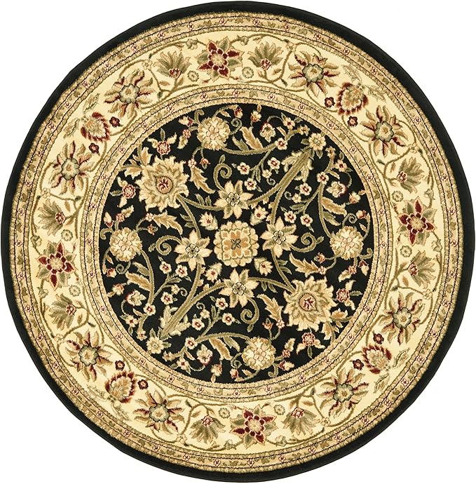 SAFAVIEH Lyndhurst Collection Area Rug - 3'3" Round, Black & Ivory, Traditional Oriental Design, Non-Shedding & Easy Care, Ideal for High Traffic Areas in Living Room, Bedroom (LNH212A)