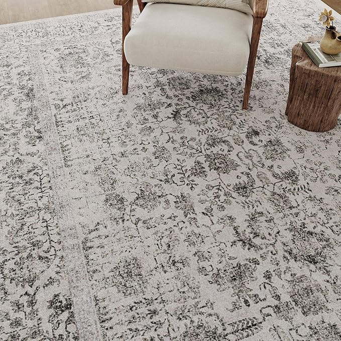 Black Area Rug 4x6 Office Entryway Rug Machine Washable Kitchen Vintage Distressed Non Slip Carpet Indoor Retro Floral Accent Throw Door Mat for Bathroom Bedroom Dining Living Room