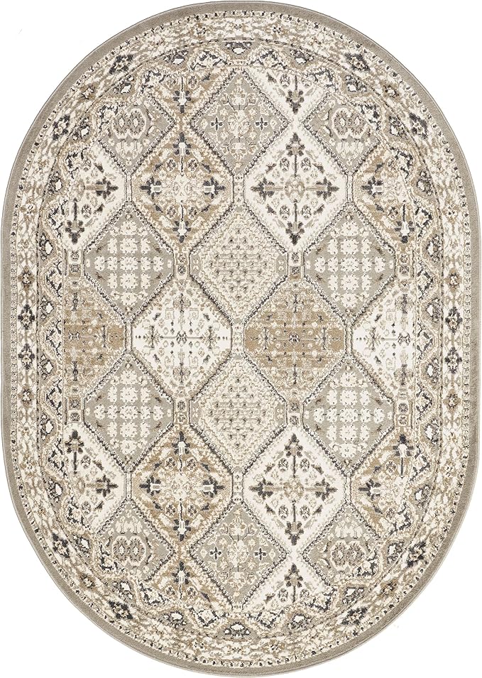 nuLOOM Oval 4x6 Becca Traditional Tiled Area Rug, Taupe, Faded Transitional Design, Stain Resistant, For Bedroom, Dining Room, Living Room, Hallway, Office, Kitchen, Entryway