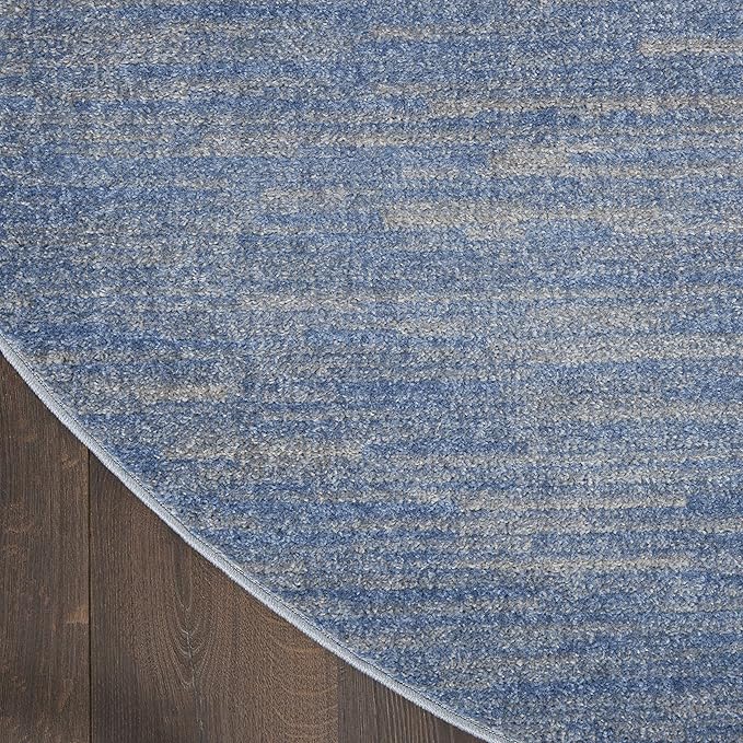 Nourison Essentials Indoor/Outdoor Blue/Grey 6' x Round Area Rug, Easy Cleaning, Non Shedding, Bed Room, Living Room, Dining Room, Backyard, Deck, Patio (6 Round)
