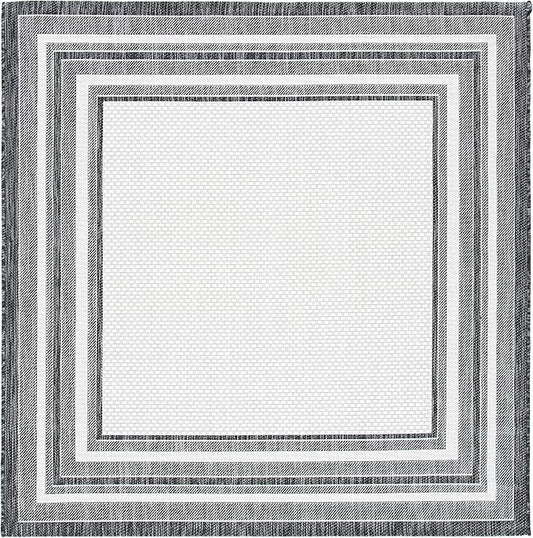 SAFAVIEH Courtyard Collection Area Rug - 7'10" Square, Ivory & Black, Indoor/Outdoor, Weather Resistant & Washable, Ideal for Patio, Backyard, Mudroom, Deck (CY8475)