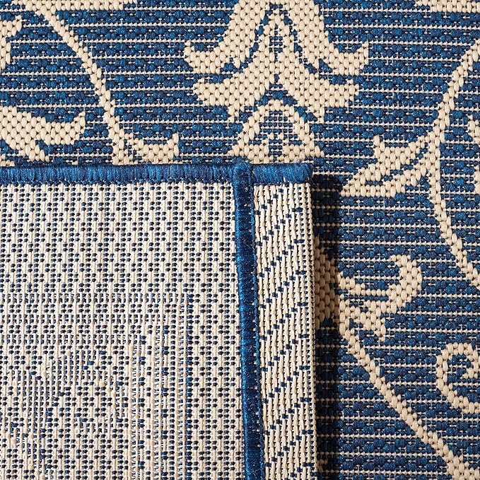 SAFAVIEH Courtyard Collection Runner Rug - 2'3" x 10', Navy & Beige, Scroll Design, Non-Shedding & Easy Care, Indoor/Outdoor & Washable-Ideal for Patio, Backyard, Mudroom (CY2098-268)