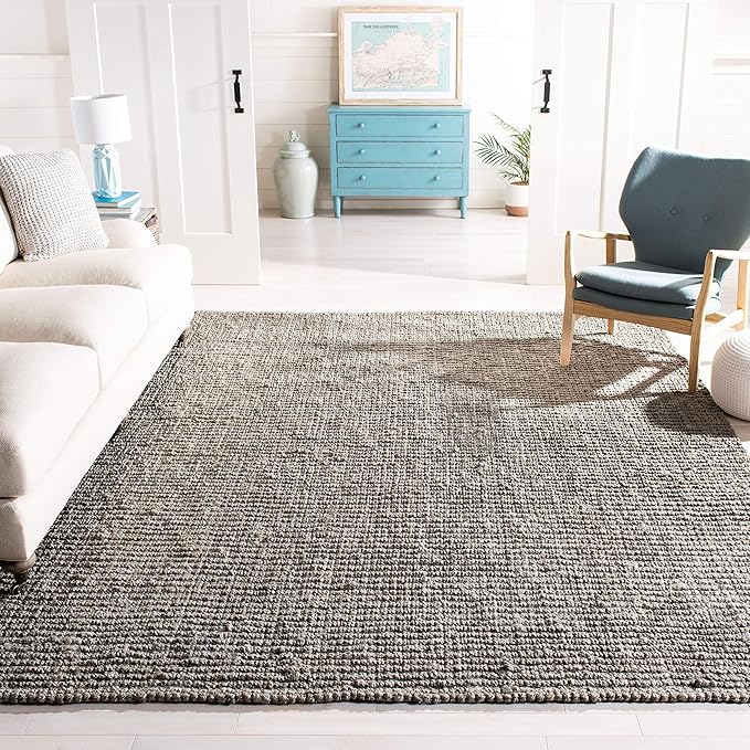 SAFAVIEH Natural Fiber Collection Area Rug - 9' x 12', Light Grey, Handmade Chunky Textured Jute 0.75-inch Thick, Ideal for High Traffic Areas in Living Room, Bedroom (NF447G)