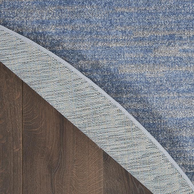 Nourison Essentials Indoor/Outdoor Blue/Grey 6' x Round Area Rug, Easy Cleaning, Non Shedding, Bed Room, Living Room, Dining Room, Backyard, Deck, Patio (6 Round)
