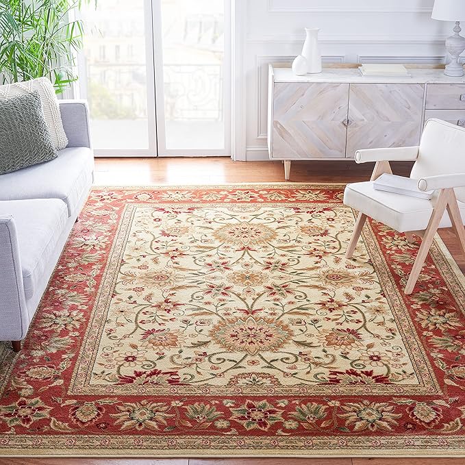 SAFAVIEH Lyndhurst Collection 8' Square Ivory/Rust LNH212R Traditional Oriental Non-Shedding Living Room Bedroom Area Rug