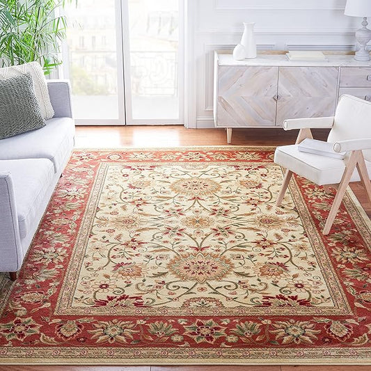 SAFAVIEH Lyndhurst Collection 8' Square Ivory/Rust LNH212R Traditional Oriental Non-Shedding Living Room Bedroom Area Rug