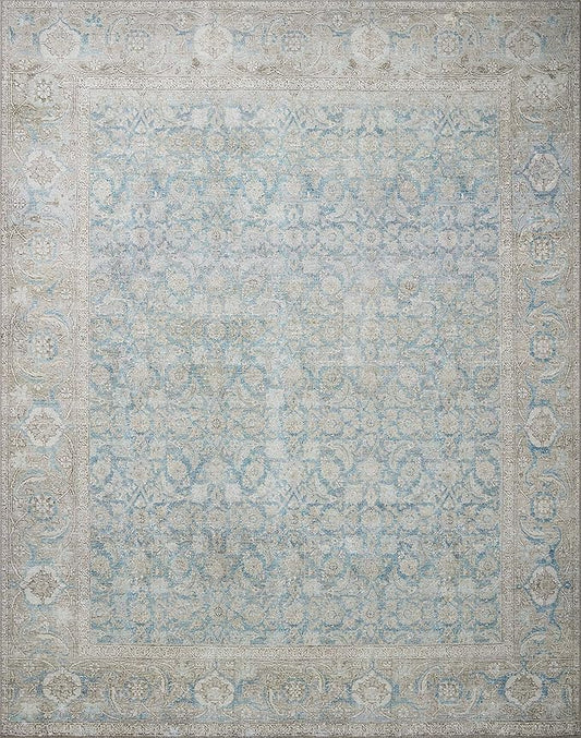 Loloi II Wynter Collection WYN-10 Ocean/Silver 7'-6" x 9'-6", .13" Thick, Area Rug, Soft, Durable, Printed, Vintage Inspired, Low Pile, Non-Shedding, Easy Clean, Living Room Rug