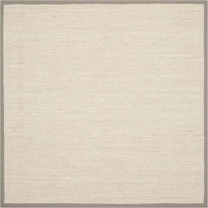 SAFAVIEH Natural Fiber Collection Area Rug - 4' Square, Marble & Khaki, Border Sisal Design, Easy Care, Ideal for High Traffic Areas in Living Room, Bedroom (NF143E)