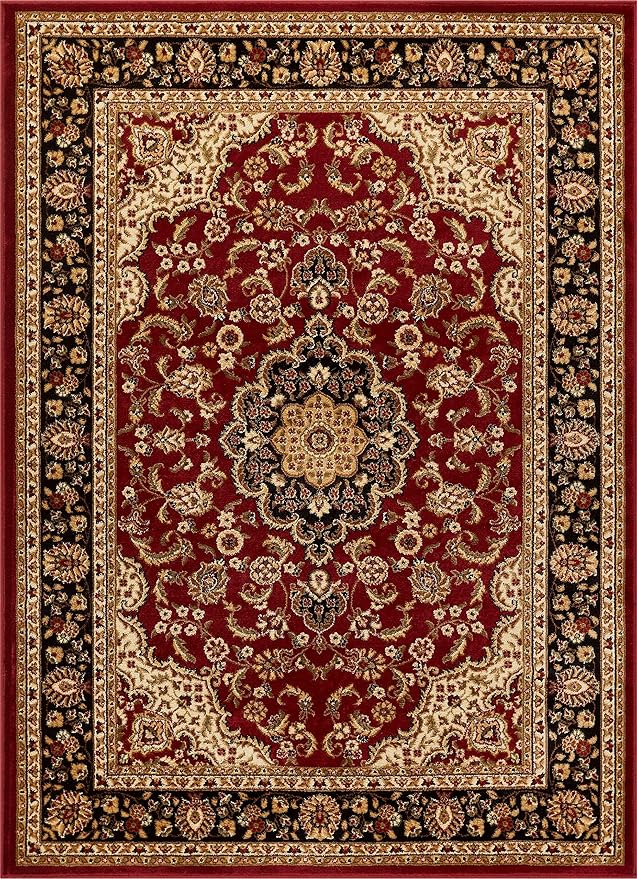 Well Woven Barclay Collection Medallion Kashan Red 4x5 Area Rug - for Entryways, Small Bedrooms, Living Rooms
