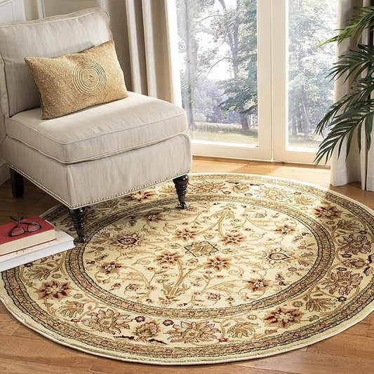 SAFAVIEH Lyndhurst Collection 3'3" Round Ivory / Ivory LNH212L Traditional Oriental Non-Shedding Dining Room Entryway Foyer Living Room Bedroom Area Rug