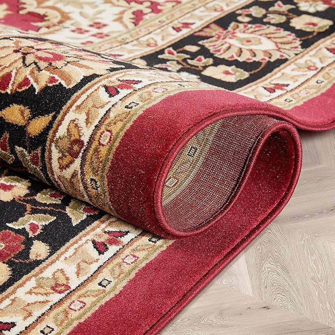 Well Woven Barclay Collection Medallion Kashan Red 4 ft Round Rug - for Entryways, Small Bedrooms, Living Rooms