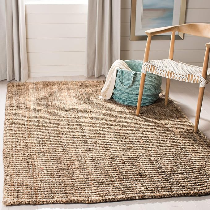Safavieh Natural Fiber Collection Area Rug - 10' Square, Natural & Grey, Handmade Chunky Textured Jute 0.75-inch Thick, Ideal for High Traffic Areas in Living Room, Bedroom (NF447M)